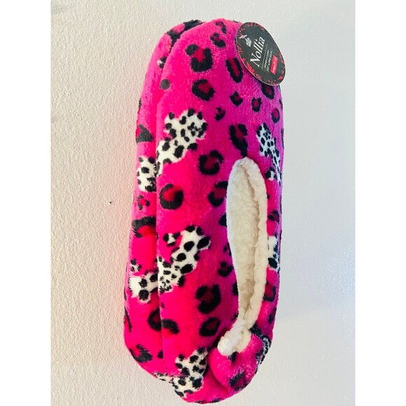 Shoes - Women's Pink Leopard Comfy Soft Slipper Fuzzy Socks Fits Size 9-11 NEW